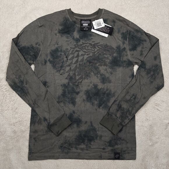 Game of Thrones Stark Black Gray Acid Wash Long Sleeve T-Shirt Men's S NWT - Picture 1 of 5